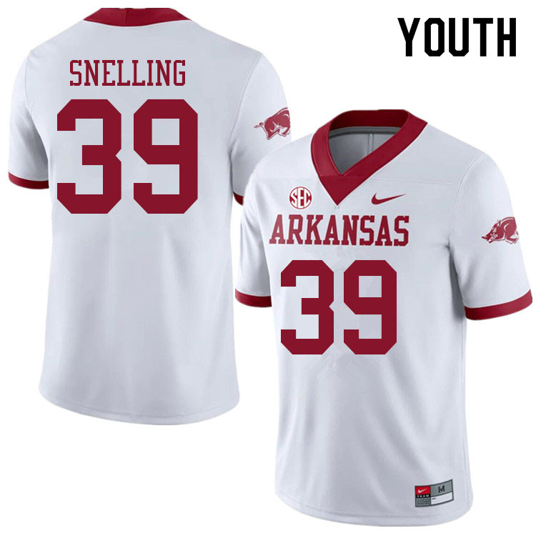 Youth #39 Courtney Snelling Arkansas Razorbacks College Football Jerseys Sale-Alternate White